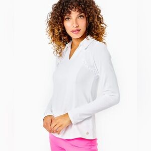 NWT Lilly Pulitzer White Luxletic Martina Long Sleeve Polo Women's Top Size XL